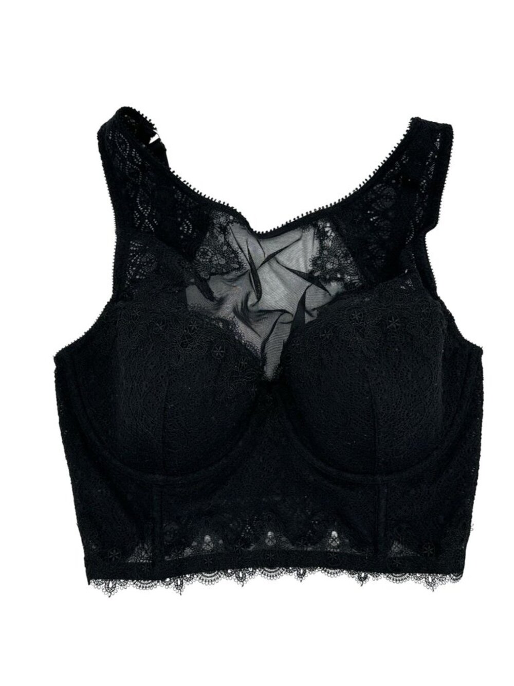 Victoria's Secret Lace Padded Longline Demi Bralette Size 38D Black Floral Mesh
